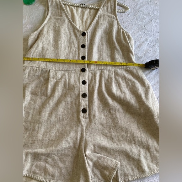 Madewell Tan Button-Front Jumpsuit v neck linen summer rompers - Picture 8 of 11
